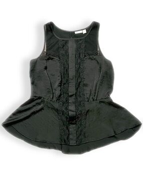 Hinge Black Peplum Lace-Trim Sleeveless Blouse Size XS